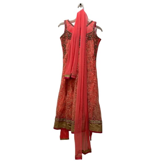 Girls India Chudidar Dress, pit to pit - 16", W -13", L - 42" (Approx.), Pink, - Picture 1 of 7